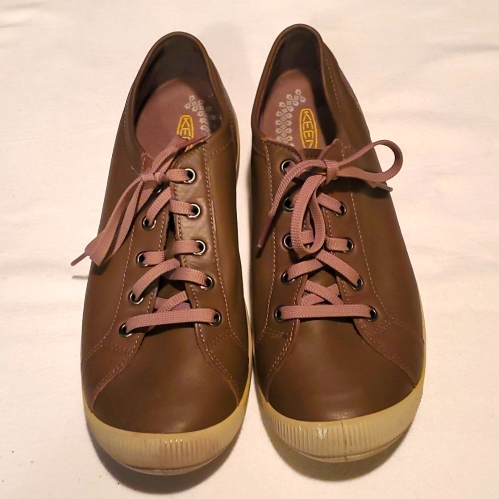 Keen Lorelai Brown Leather Lace Up Casual Sneakers Womens Low Top Shoes